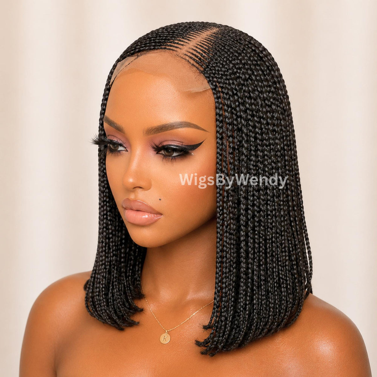 14-Inch Braided Bob Wig, Lightweight Lace Closure Conrow, Side Part Box Braids