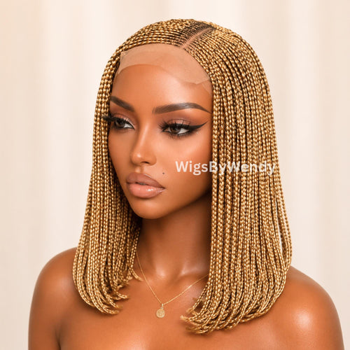 14-Inch Braided Bob Wig, Lightweight Lace Closure Conrow, Side Part Box Braids