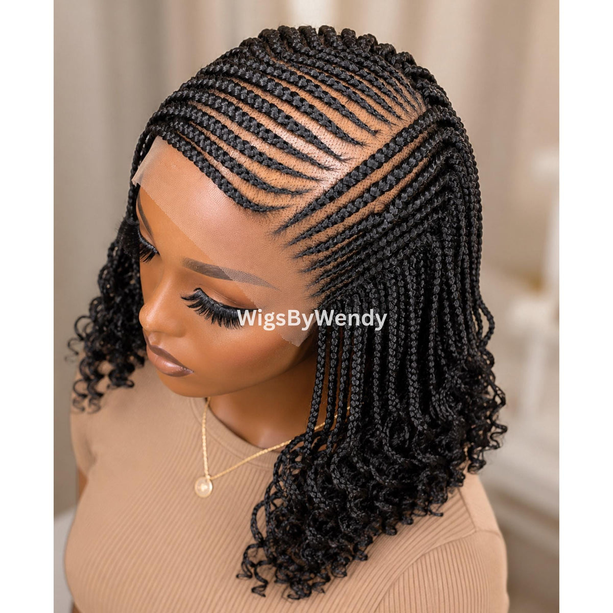 Curly Lace Frontal Conrow Wig, Shot bob lightweight african weave wig