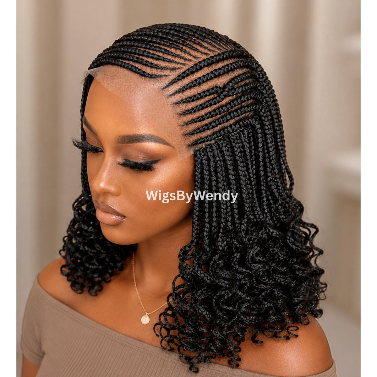 Curly Lace Frontal Conrow Wig, Shot bob lightweight african weave wig
