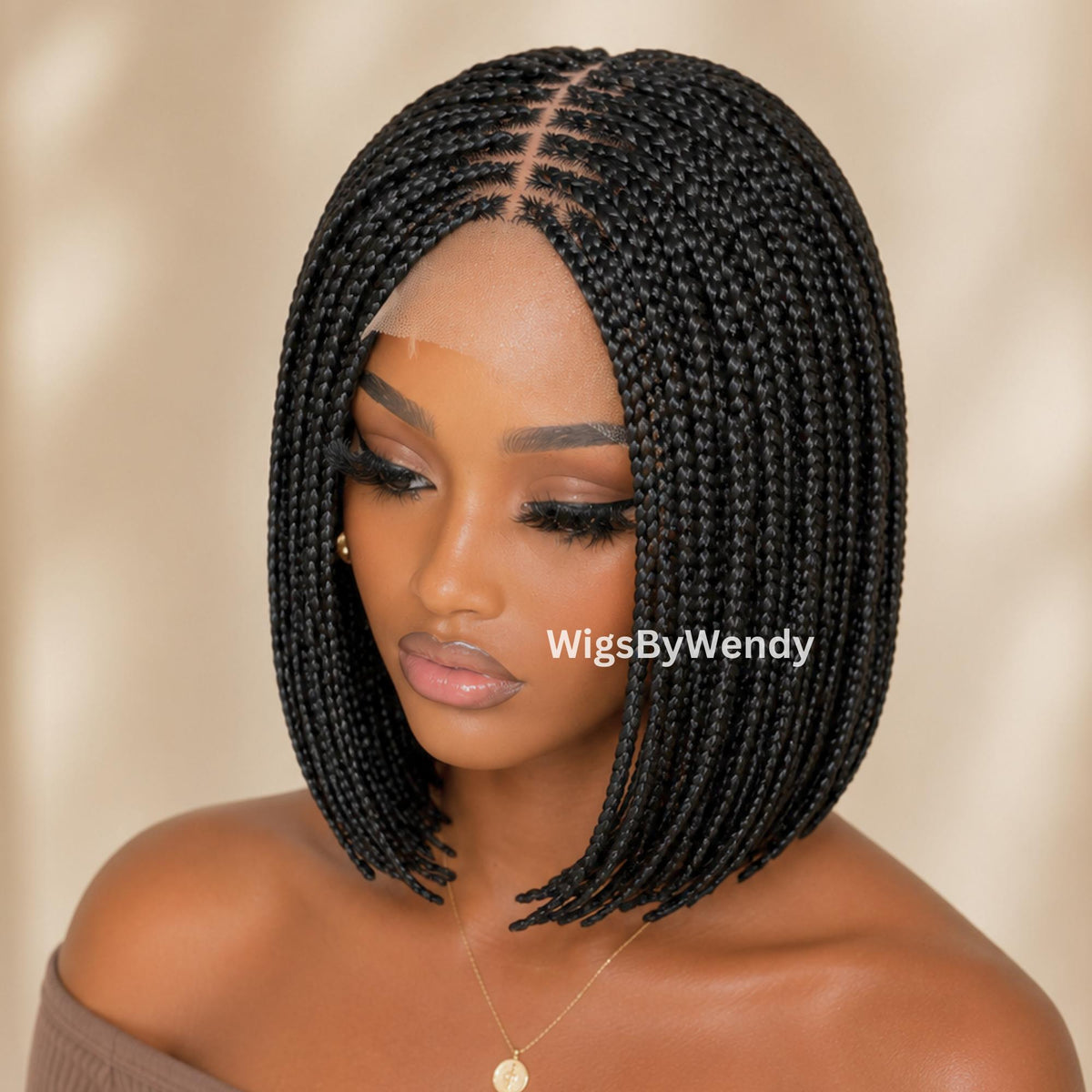 Short Bob Braids Wig, Human Hair Lace Closure Lightweight Wig