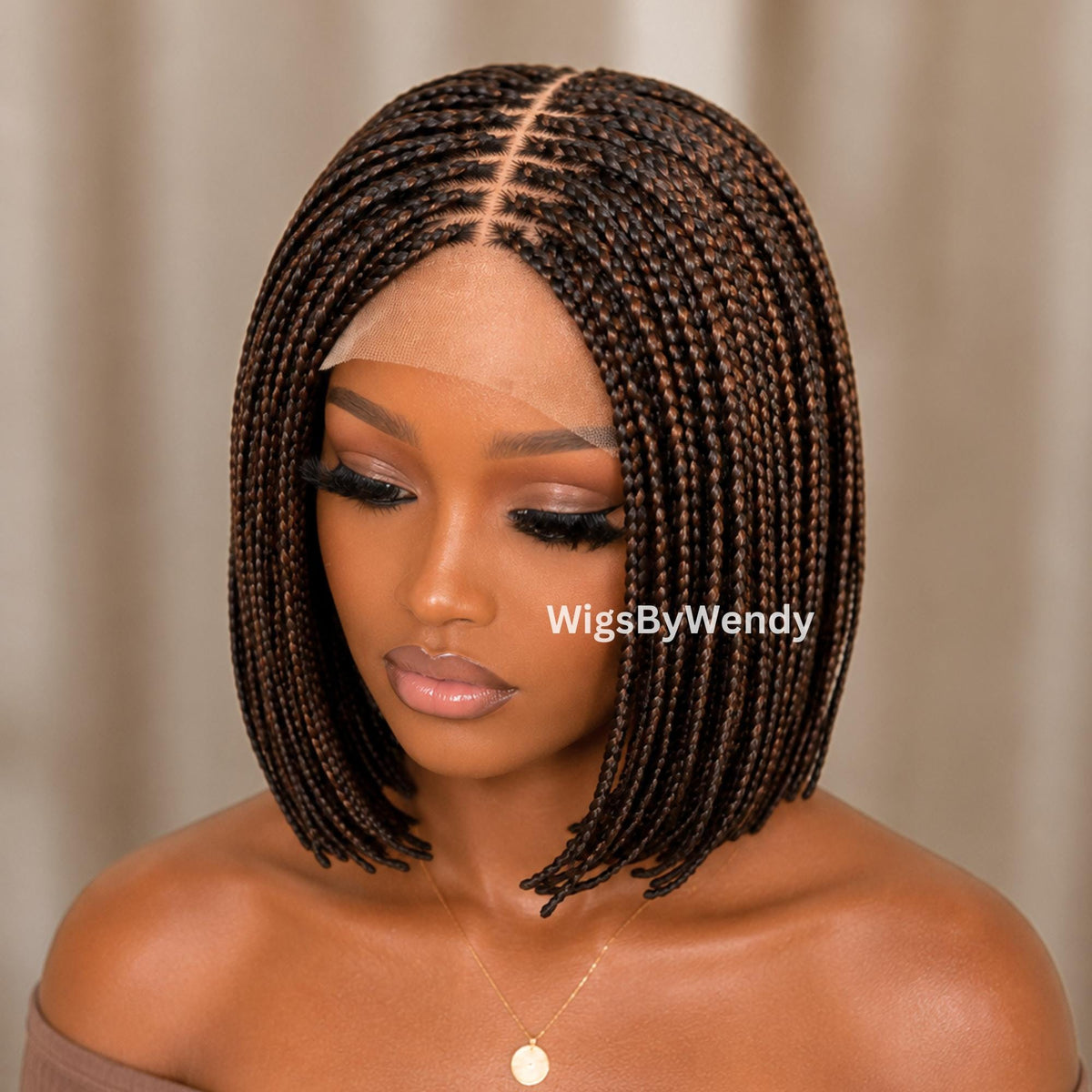 Short Bob Braids Wig, Human Hair Lace Closure Lightweight Wig
