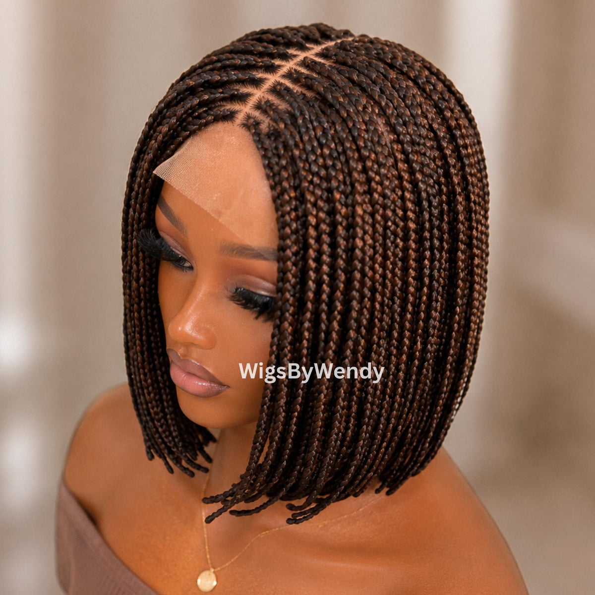 Short Bob Braids Wig, Human Hair Lace Closure Lightweight Wig