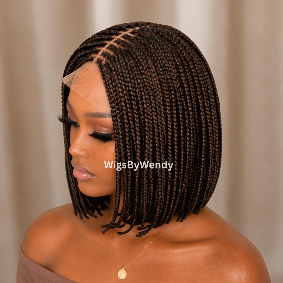 Short Bob Braids Wig, Human Hair Lace Closure Lightweight Wig
