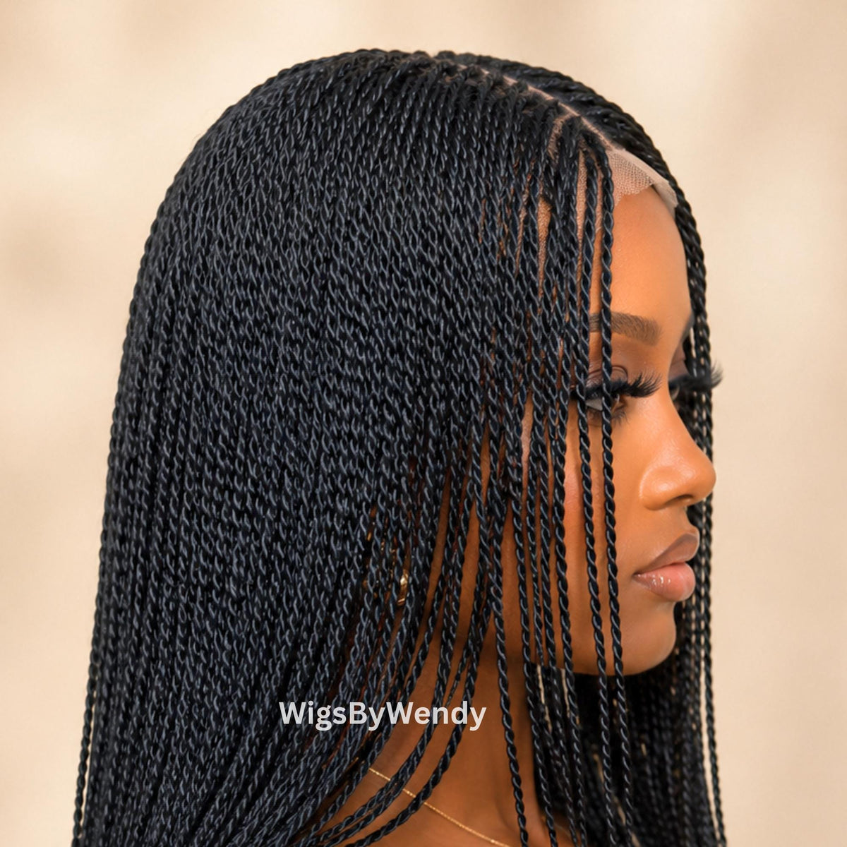 Black Micro Twist Braided Wig, Long Centre-part Light-weight Single Braids Wig