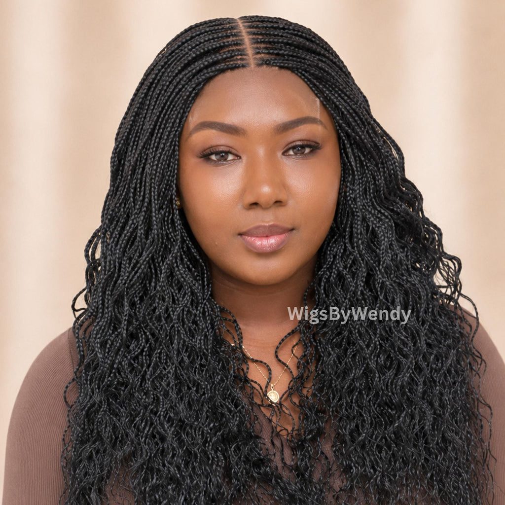 Curly Lace Closure Single Box Braids Wig, Lightweight african weave wig