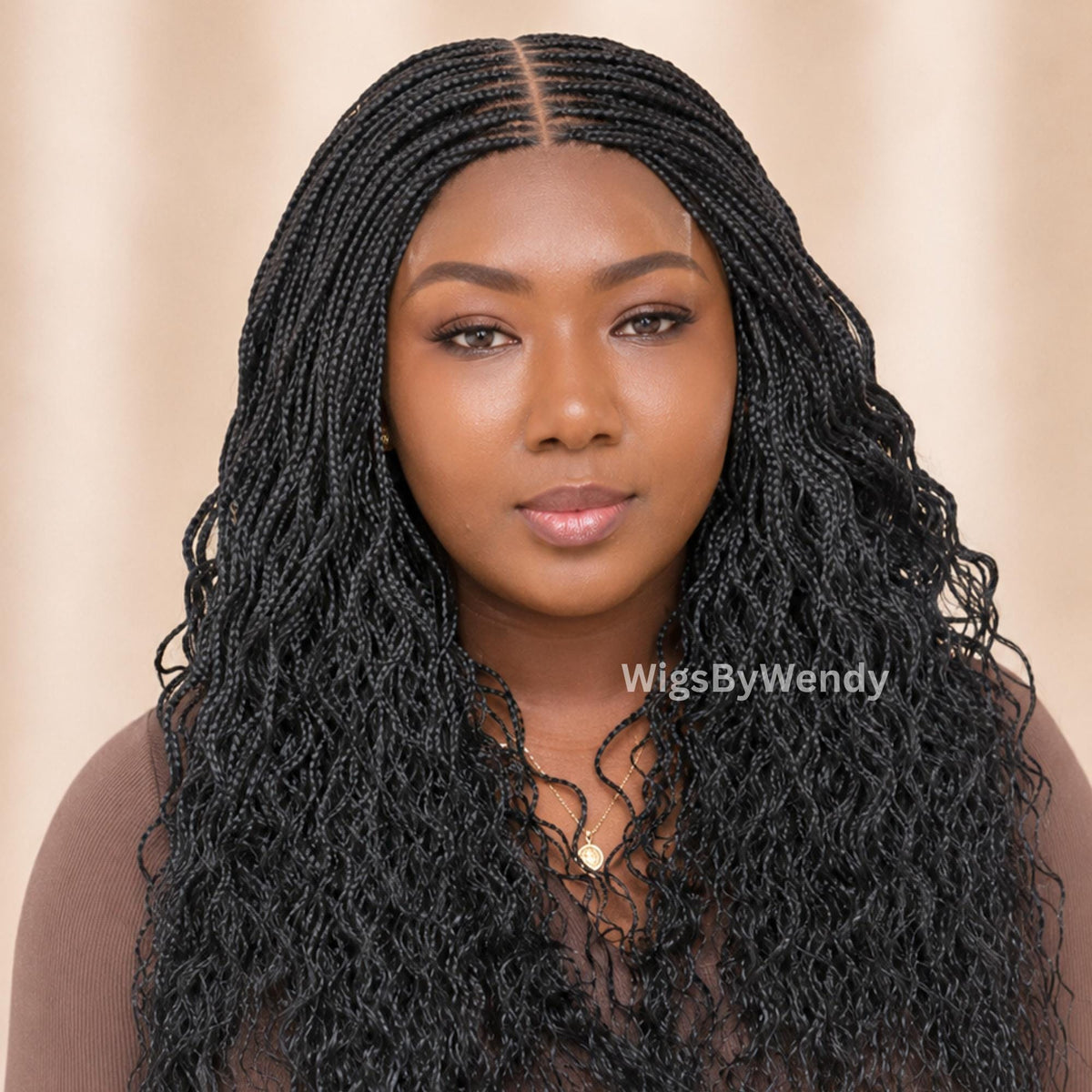 Curly Lace Closure Single Box Braids Wig, Lightweight african weave wig