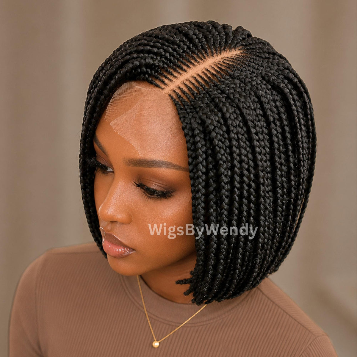 Short Bob Braids Wig, Human Hair Lace Closure Lightweight Wig