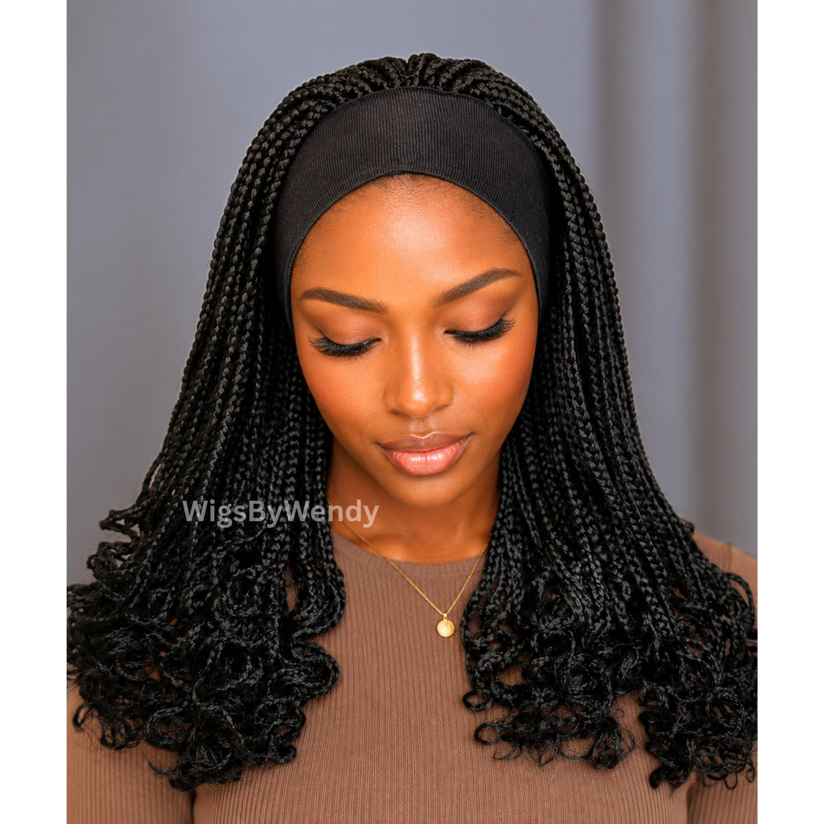Curly Headband Single Box Braids Wig, Lightweight african weave wig