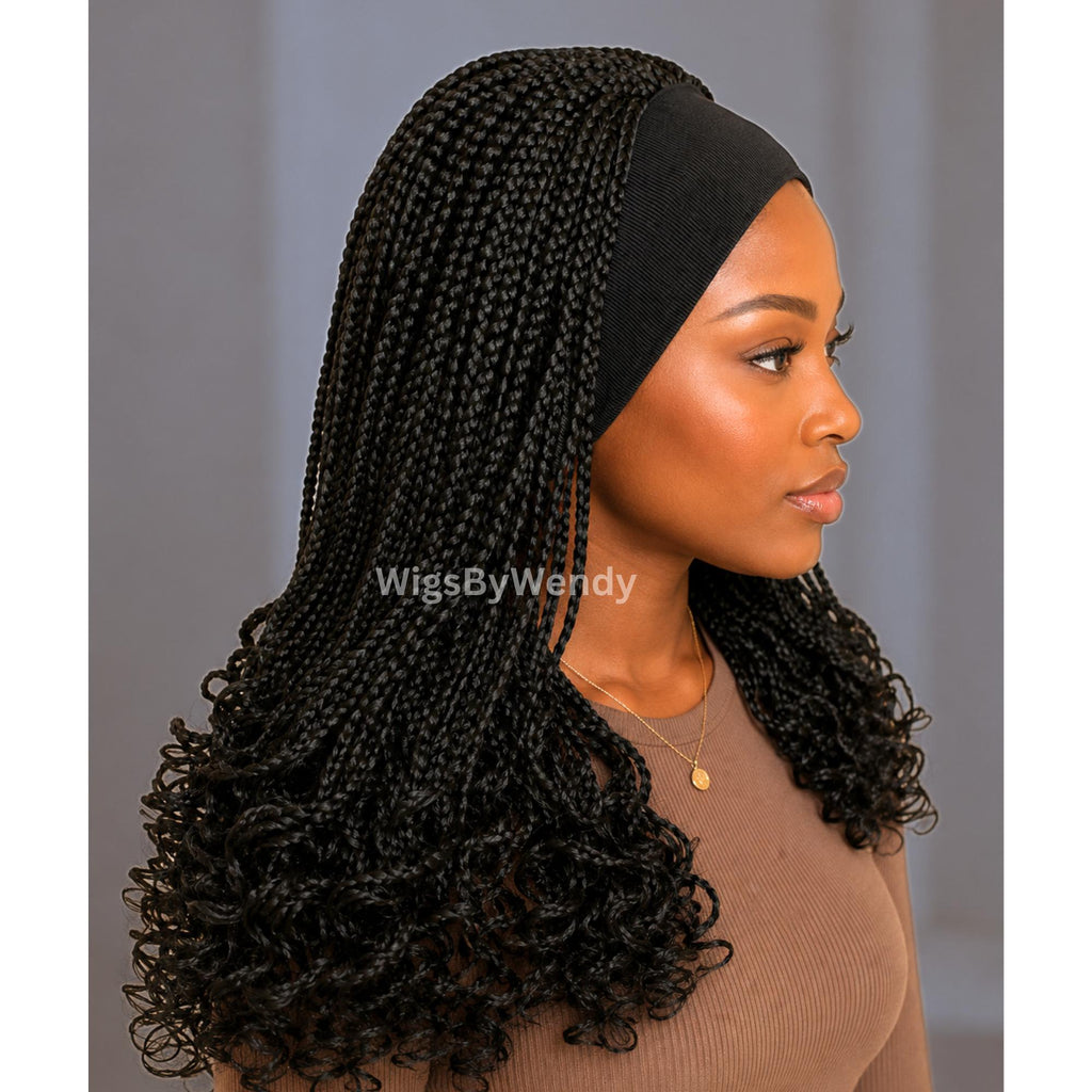 Curly Headband Single Box Braids Wig, Lightweight african weave wig