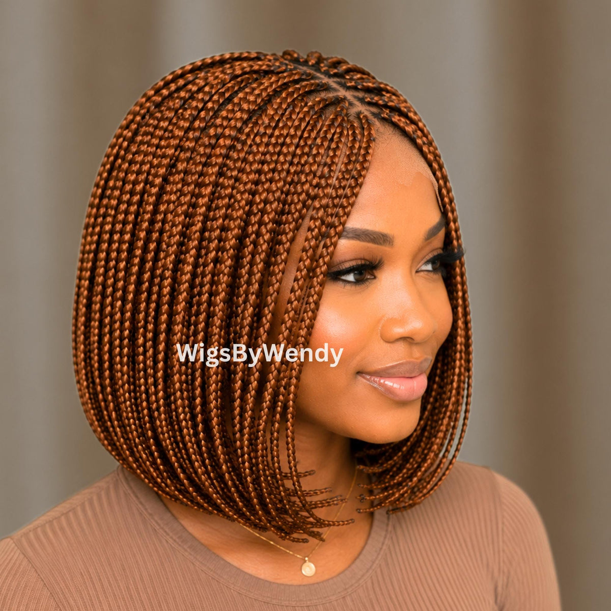 Short Bob Braids Wig, Human Hair Lace Closure Lightweight Wig