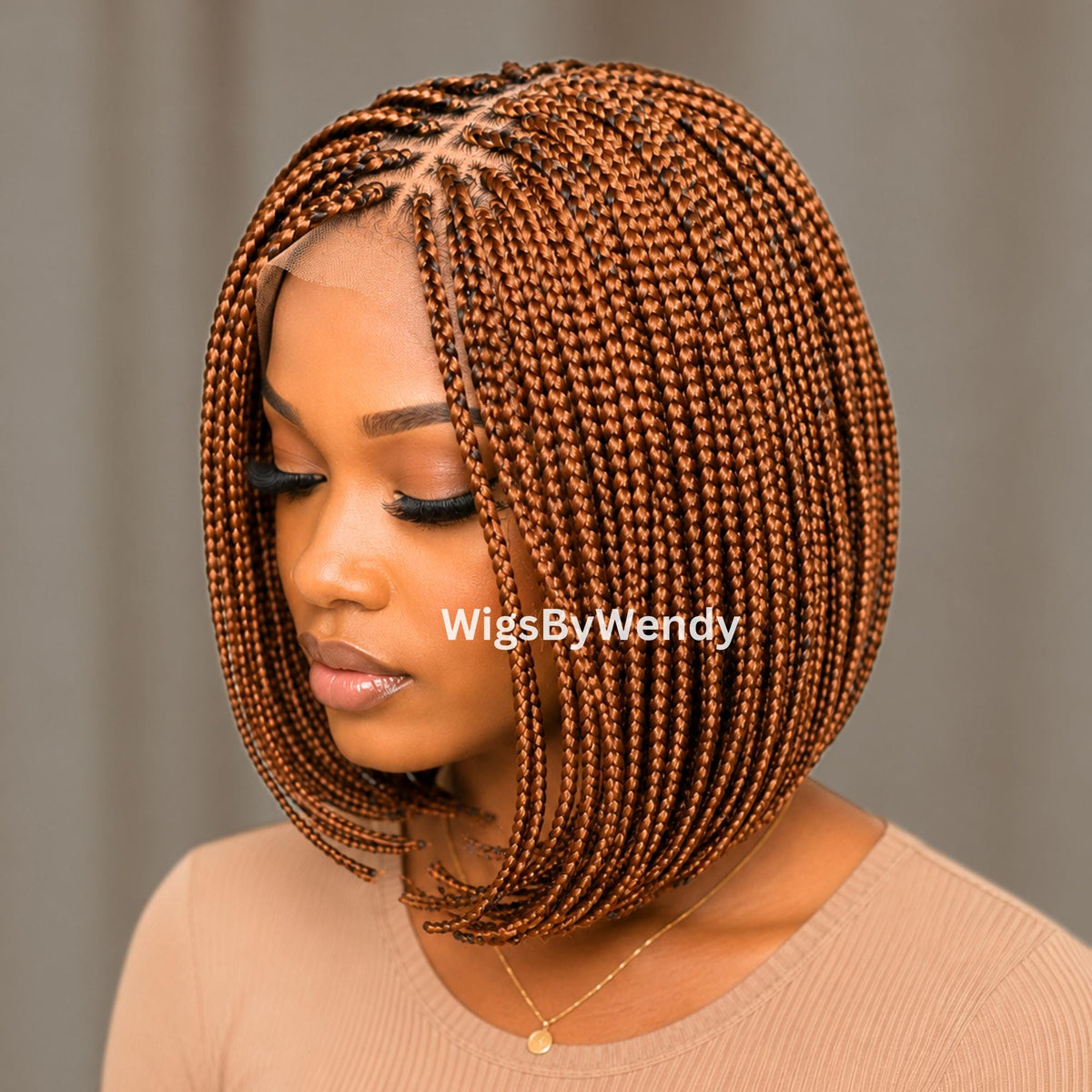 Short Bob Braids Wig, Human Hair Lace Closure Lightweight Wig