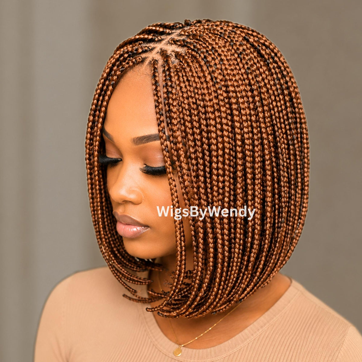 Short Bob Braids Wig, Human Hair Lace Closure Lightweight Wig