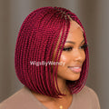 Short Bob Braids Wig, Red Burgundy Human Hair Lace Closure Lightweight Wig