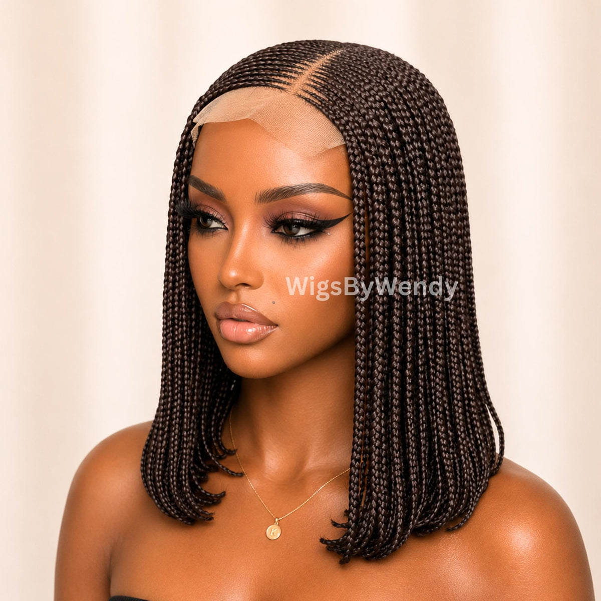 14-Inch Braided Bob Wig, Lightweight Lace Closure Conrow, Side Part Box Braids