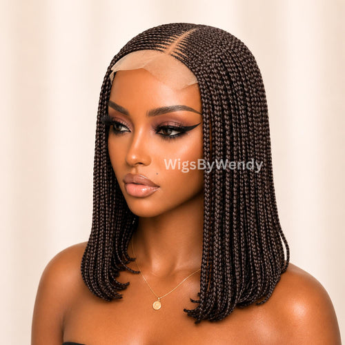 14-Inch Braided Bob Wig, Lightweight Lace Closure Conrow, Side Part Box Braids