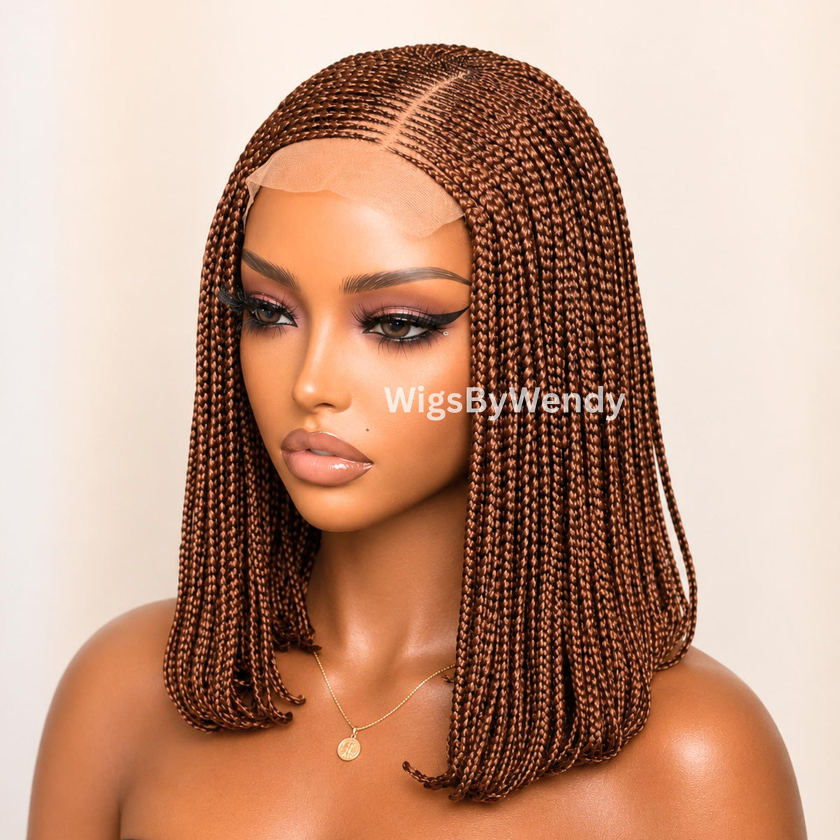 14-Inch Braided Bob Wig, Lightweight Lace Closure Conrow, Side Part Box Braids