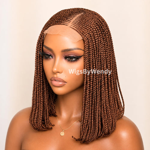 14-Inch Braided Bob Wig, Lightweight Lace Closure Conrow, Side Part Box Braids