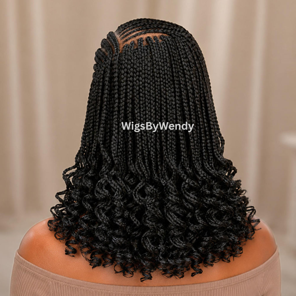Curly Lace Frontal Conrow Wig, Shot bob lightweight african weave wig
