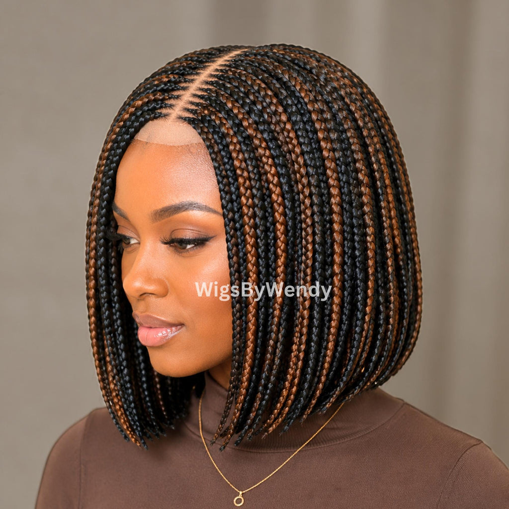 Short Bob Braids Wig, Human Hair Lace Closure Lightweight Wig