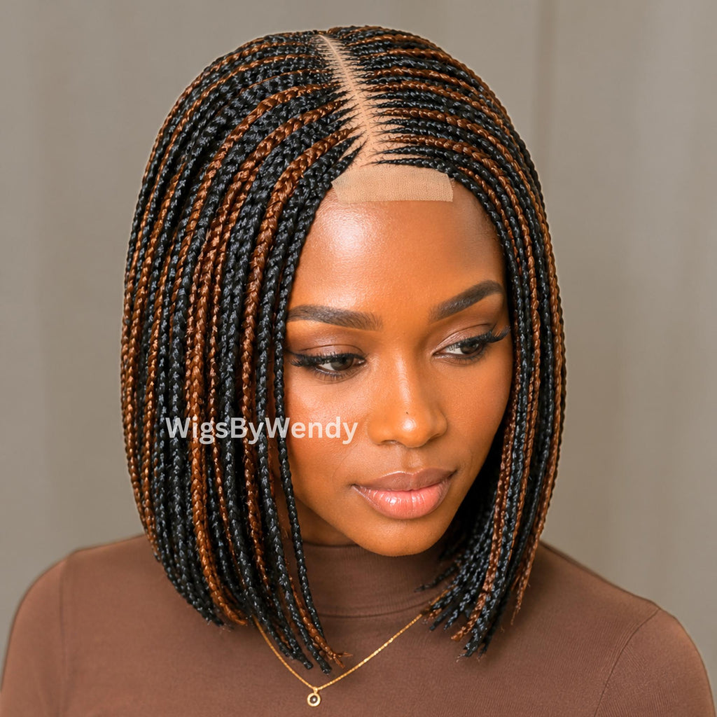 Short Bob Braids Wig, Human Hair Lace Closure Lightweight Wig