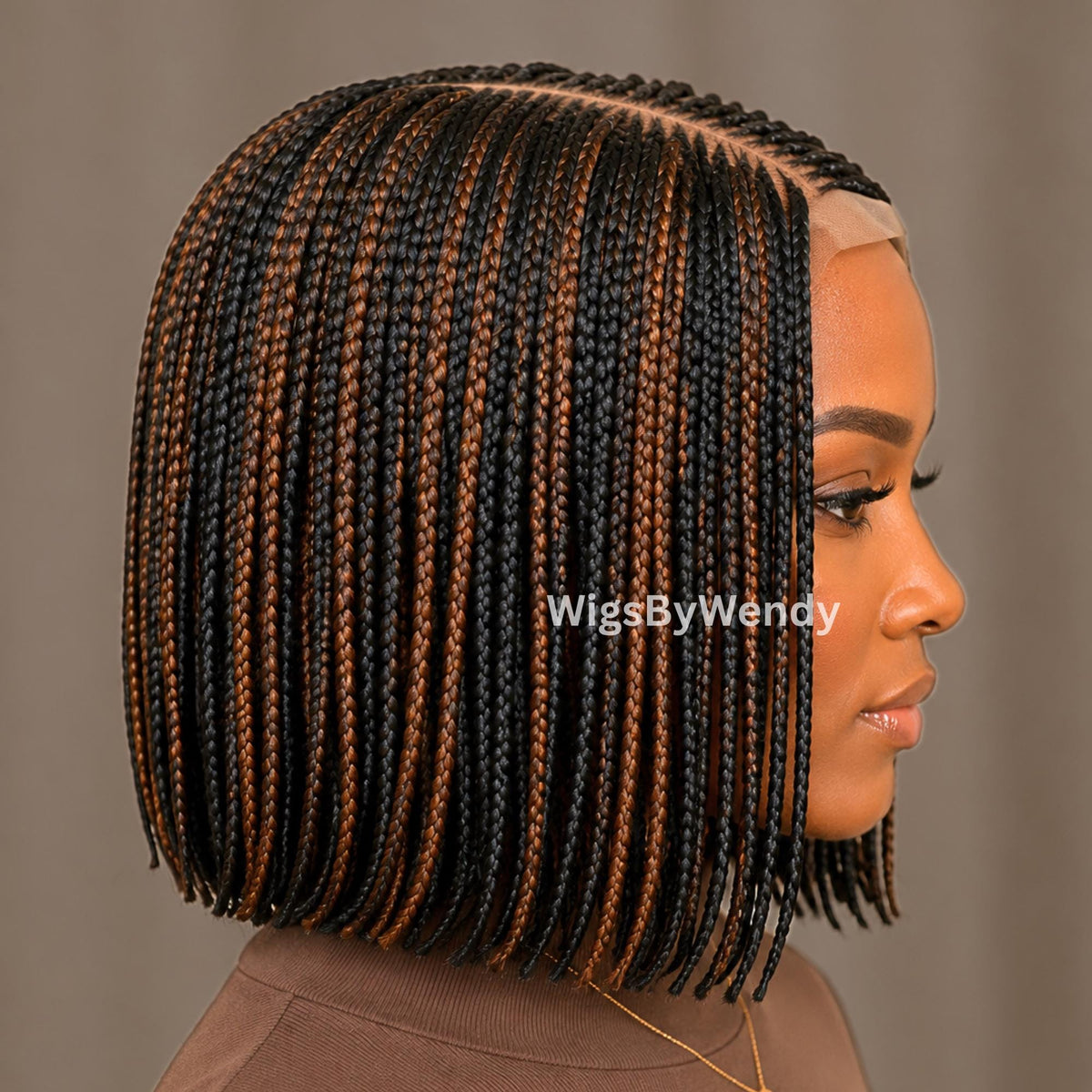 Short Bob Braids Wig, Human Hair Lace Closure Lightweight Wig