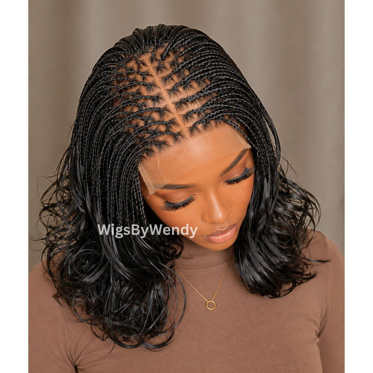 Curly Lace Frontal Single Box Braids Wig, Spanish Curls Shot bob lightweight african weave wig