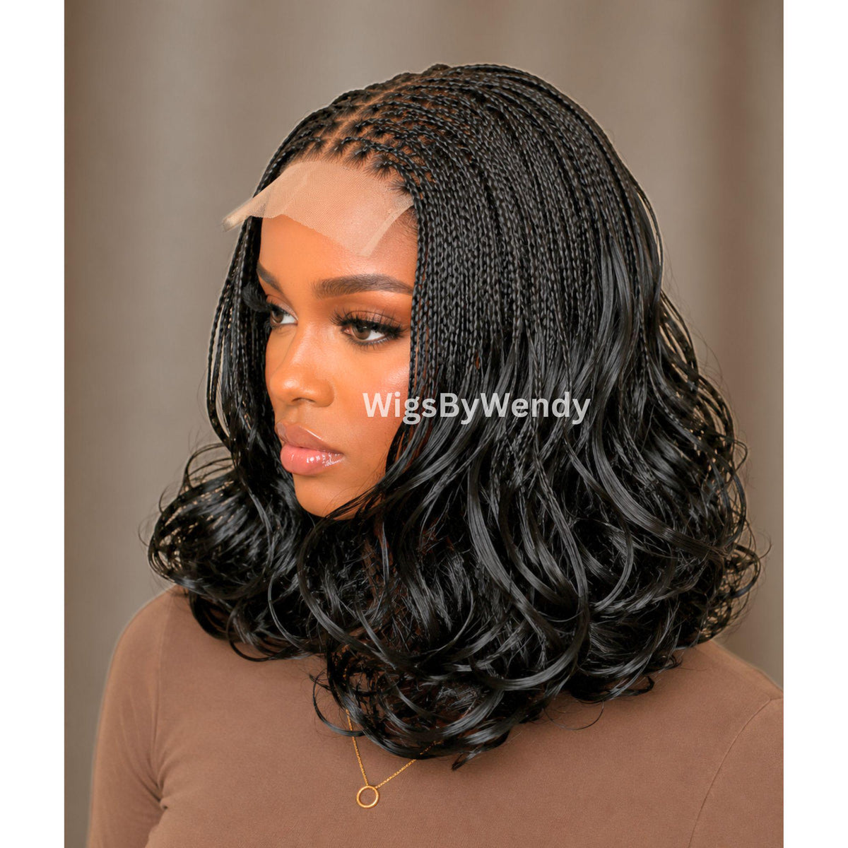Curly Lace Frontal Single Box Braids Wig, Spanish Curls Shot bob lightweight african weave wig