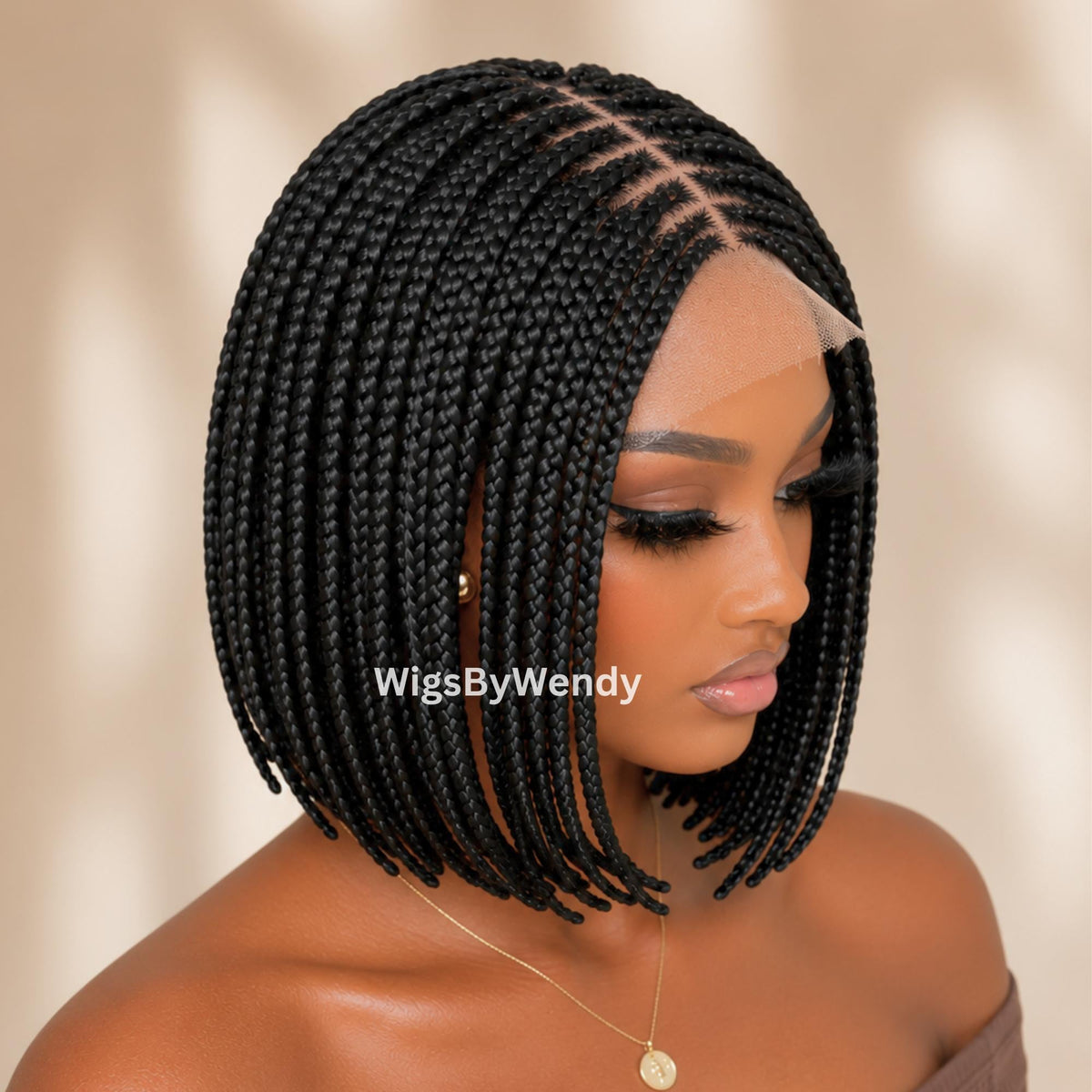 Short Bob Braids Wig, Human Hair Lace Closure Lightweight Wig