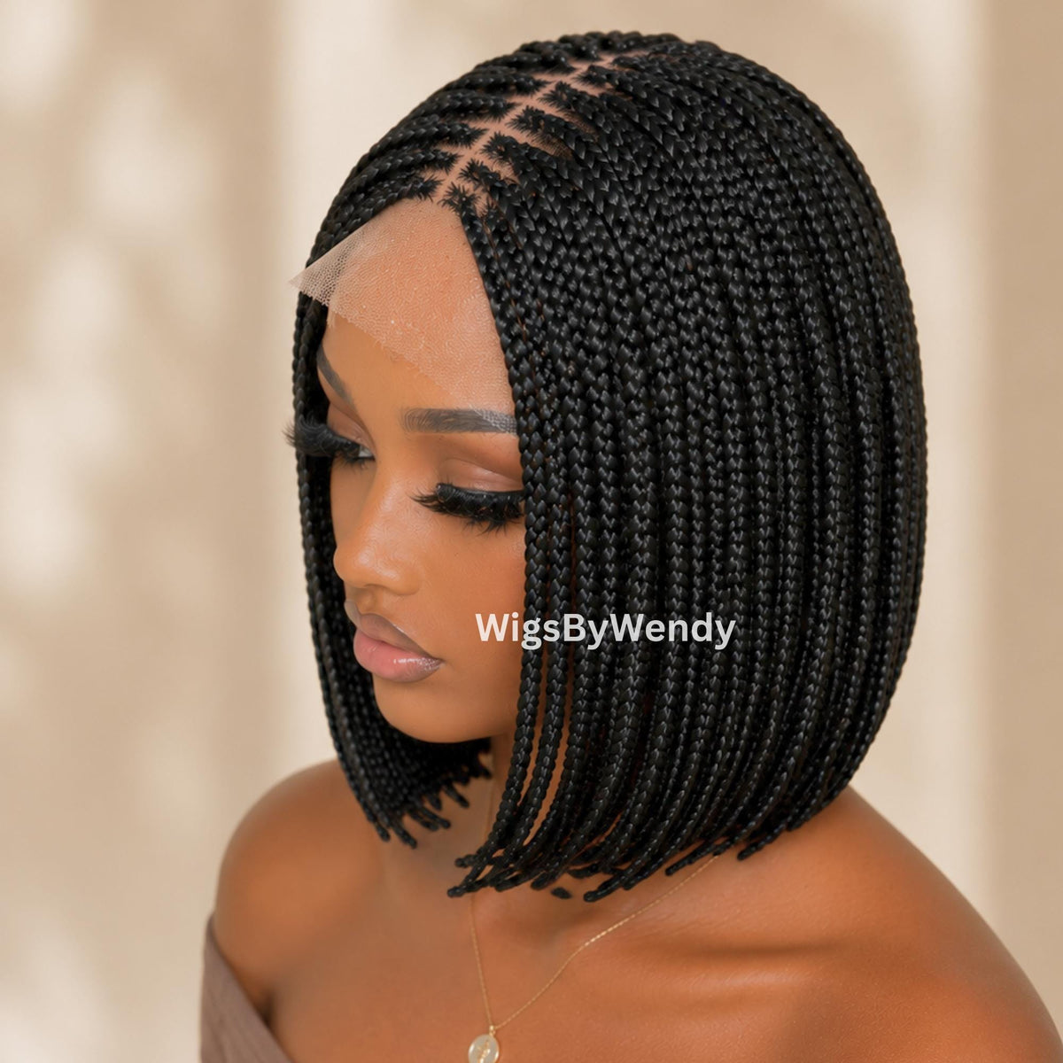 Short Bob Braids Wig, Human Hair Lace Closure Lightweight Wig