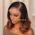 Curly Lace Frontal Single Box Braids Wig, Shot bob lightweight african weave wig