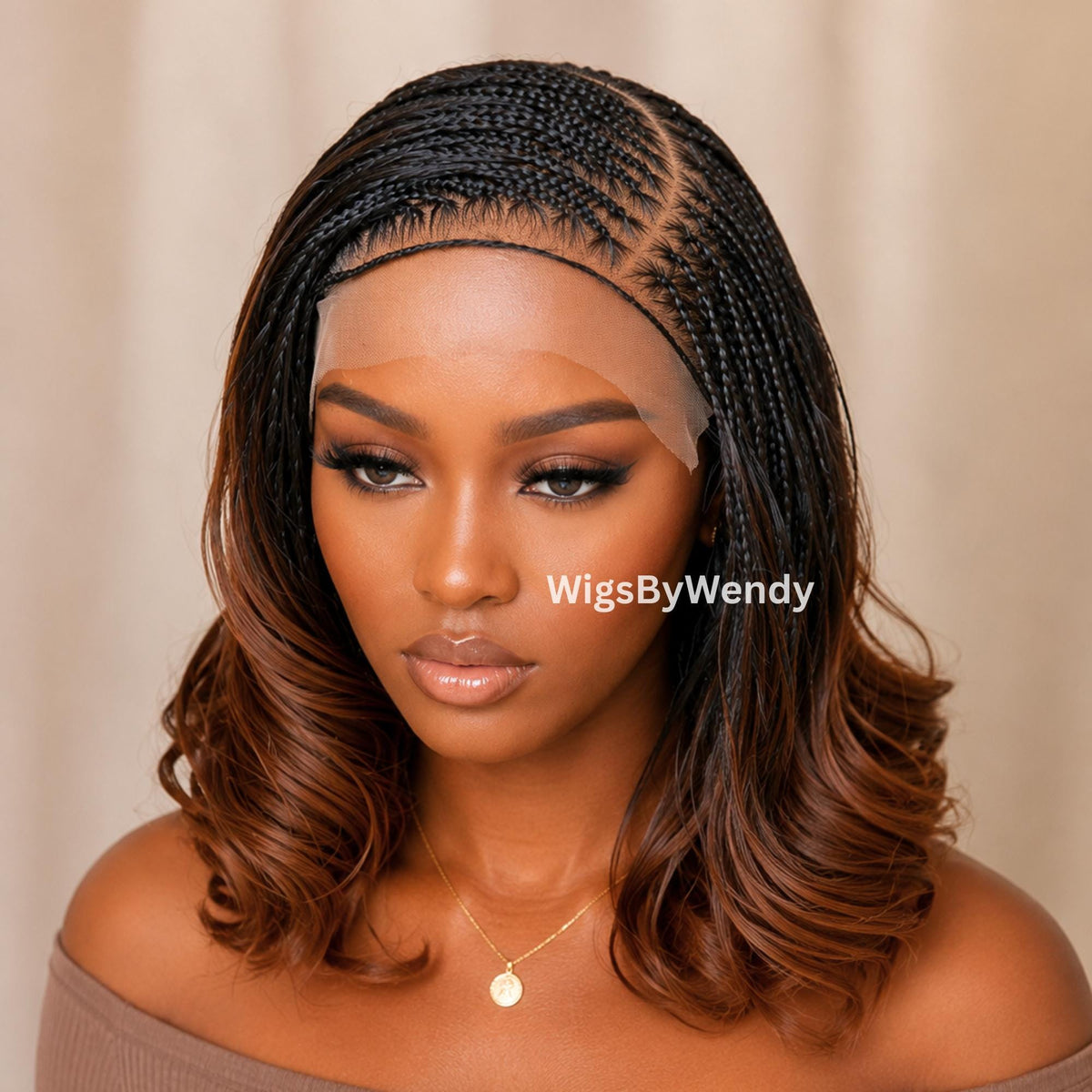 Curly Lace Frontal Single Box Braids Wig, Shot bob lightweight african weave wig