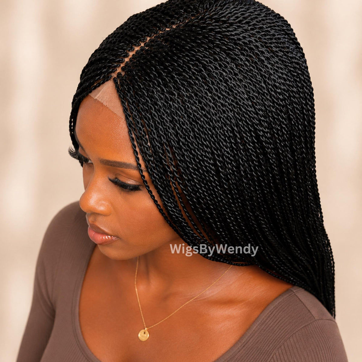 24inches Micro Twist Braided Wig, Long Centre-part Light-weight Single Braids Wig