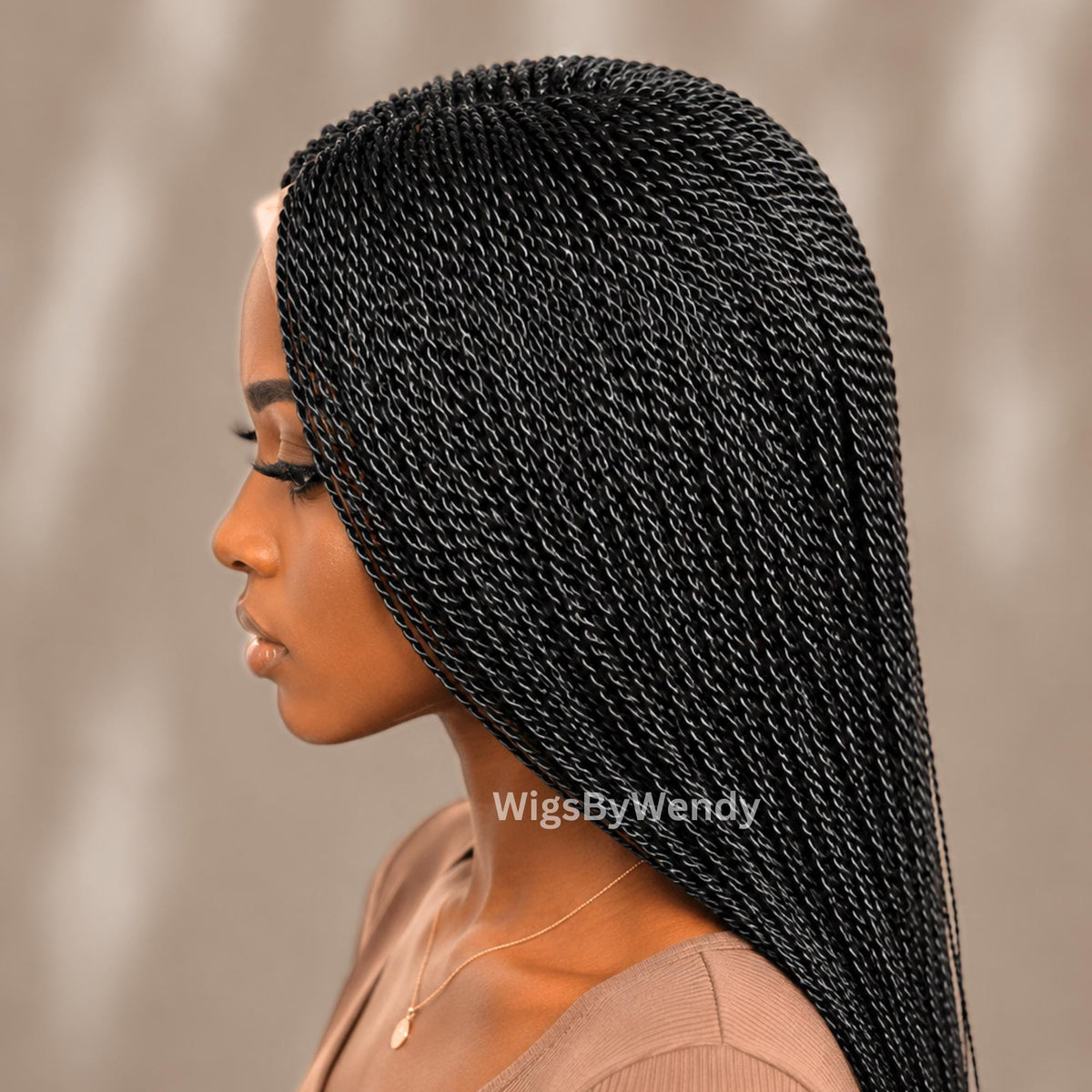 Black Micro Twist Braided Wig, Long Centre-part Light-weight Single Braids Wig