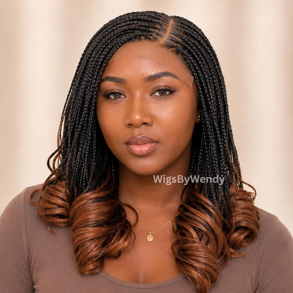 Curly Lace Frontal Single Box Braids Wig, Shot bob lightweight african weave wig