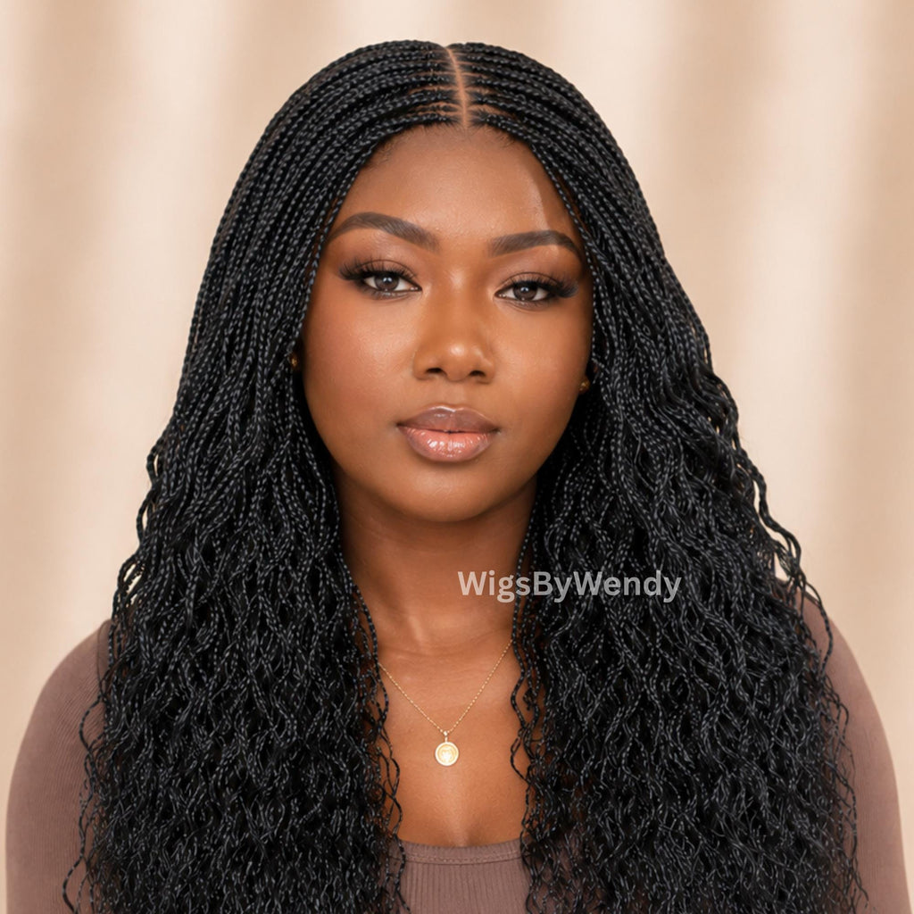 Curly Lace Closure Single Box Braids Wig, Lightweight african weave wig