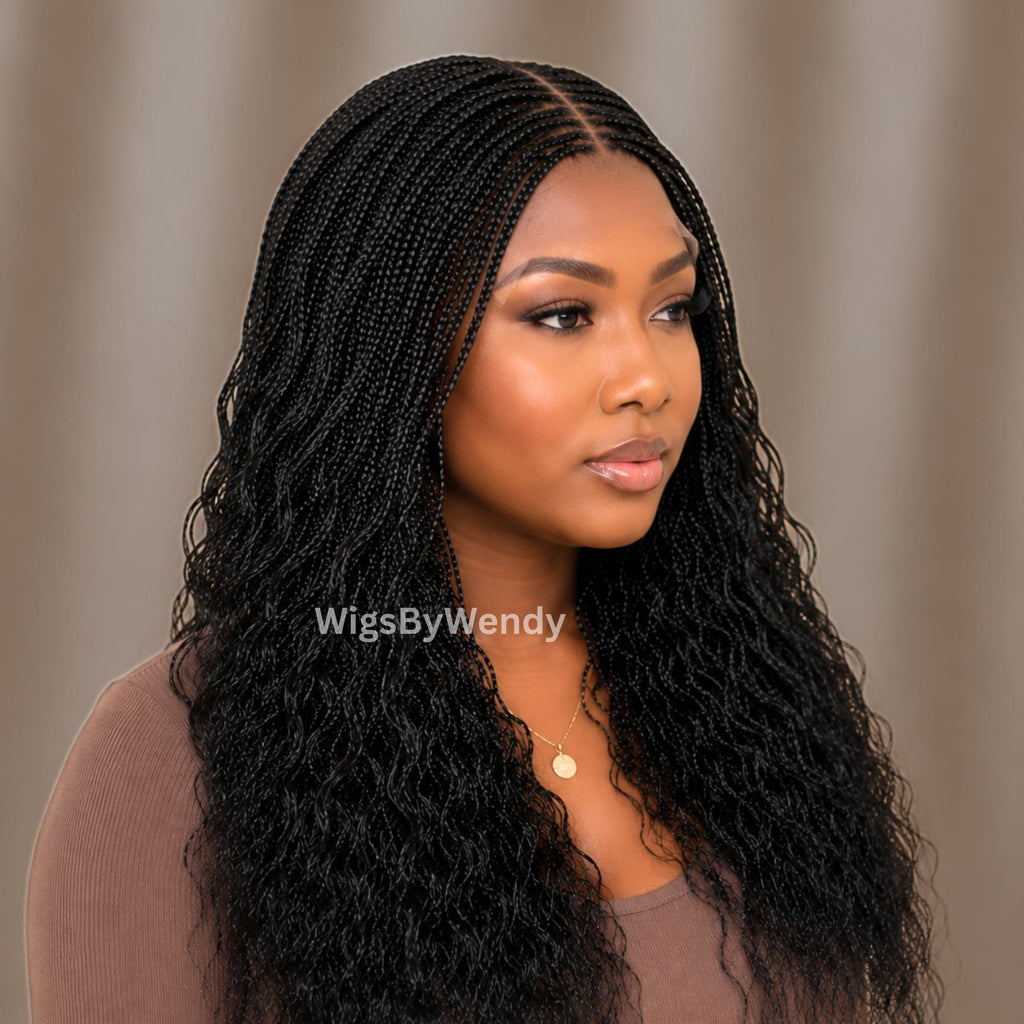 Curly Lace Closure Single Box Braids Wig, Lightweight african weave wig