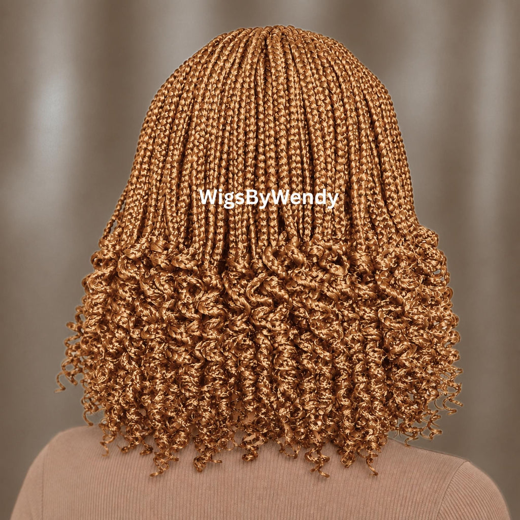 Gold Curly Lace Frontal Cornrow Wig, Short bob lightweight african weave wig