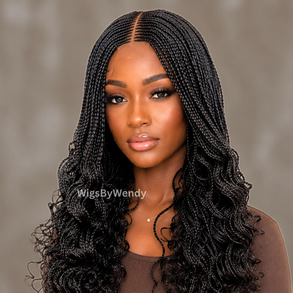Curly Lace Closure Middle Part Cornrow Braids Wig, Lightweight African Weave Wig