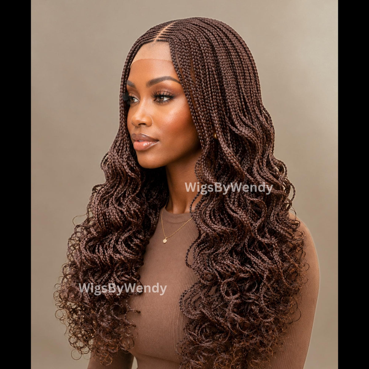 Brown Curly Lace Closure Middle Part Cornrow Braids Wig, Lightweight African Weave Wig
