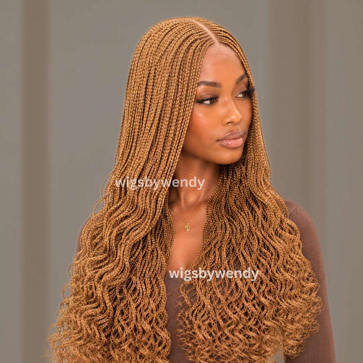 Gold Curly Lace Closure Middle Part Cornrow Braids Wig, Lightweight African Weave Wig