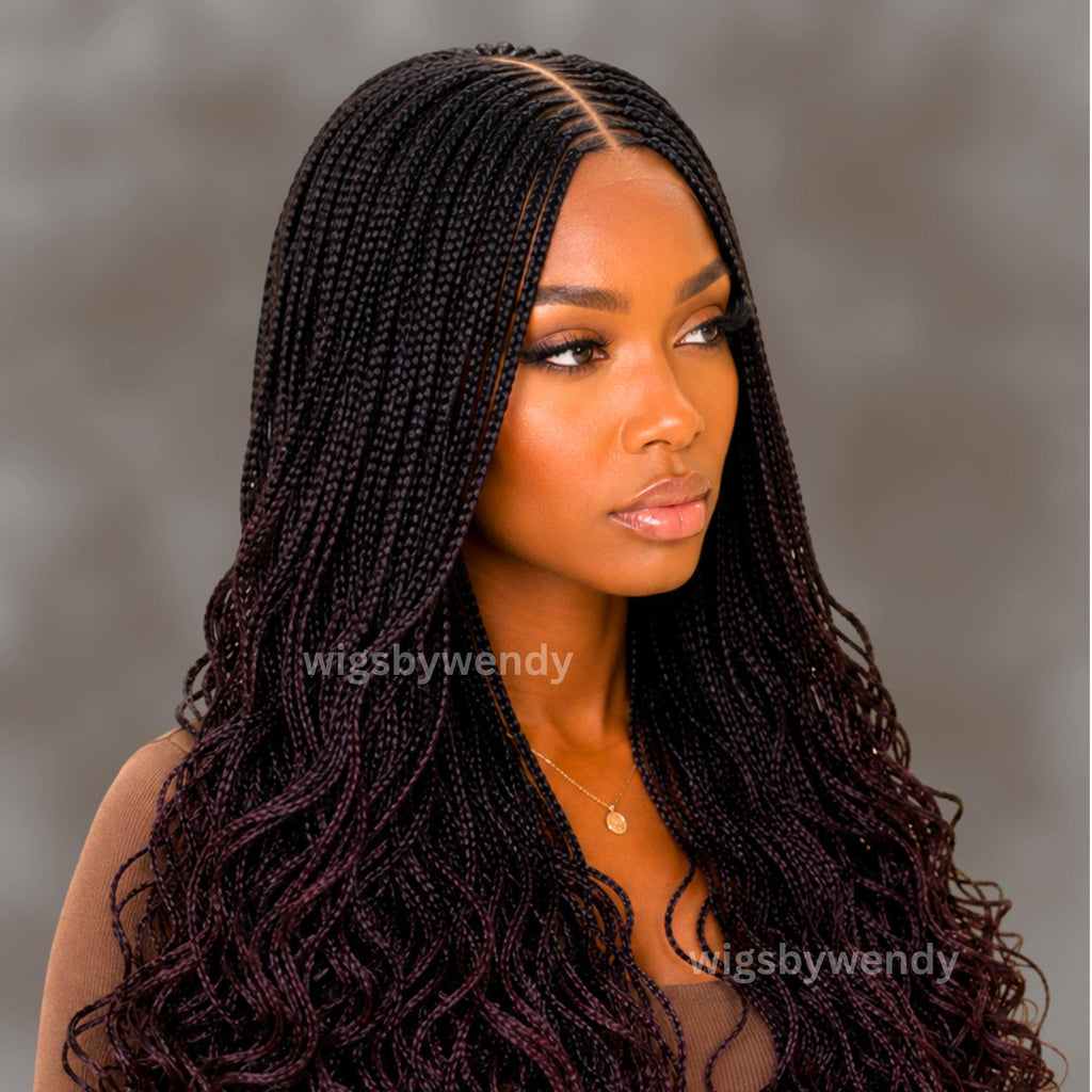 Curly Lace Closure Middle Part Cornrow Braids Wig, Lightweight African Weave Wig