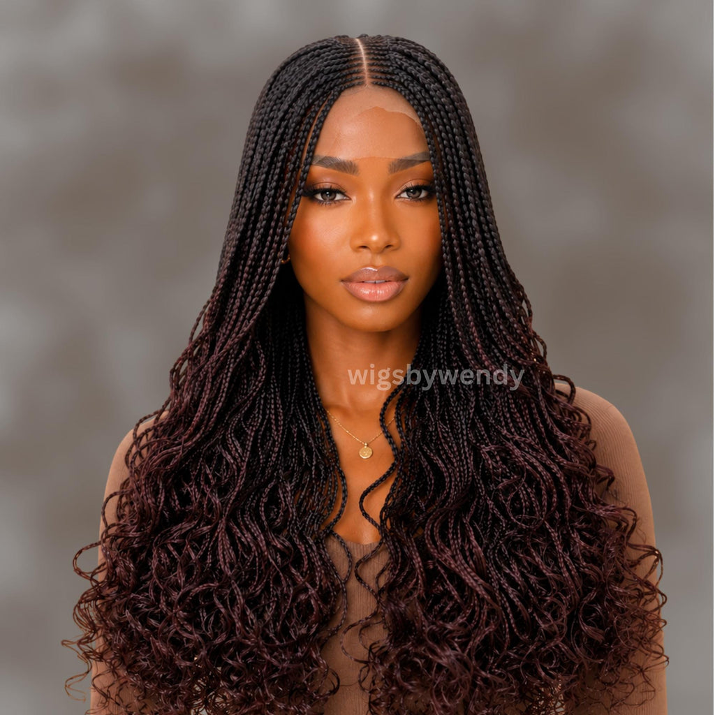 Curly Lace Closure Middle Part Cornrow Braids Wig, Lightweight African Weave Wig