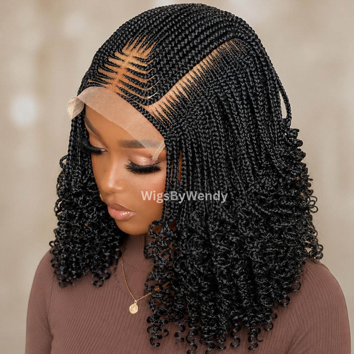 Curly Lace Frontal Conrow Wig, Shot bob lightweight african weave wig