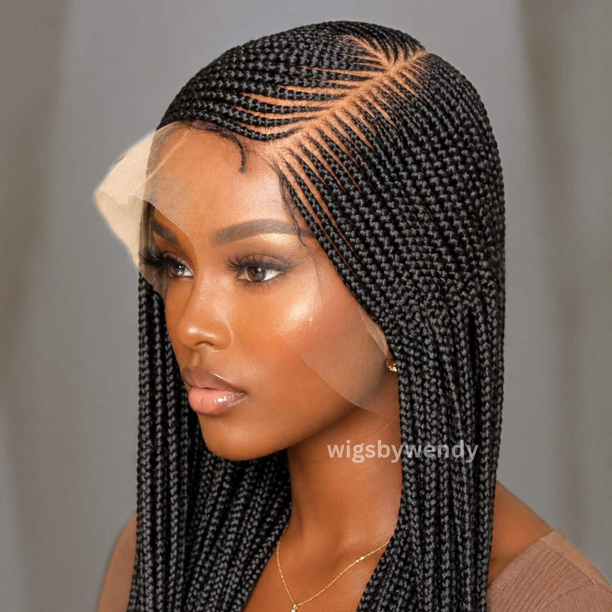 Full Lace Conrow Wig, Long Single Box Braids Lightweight African Weave Wig