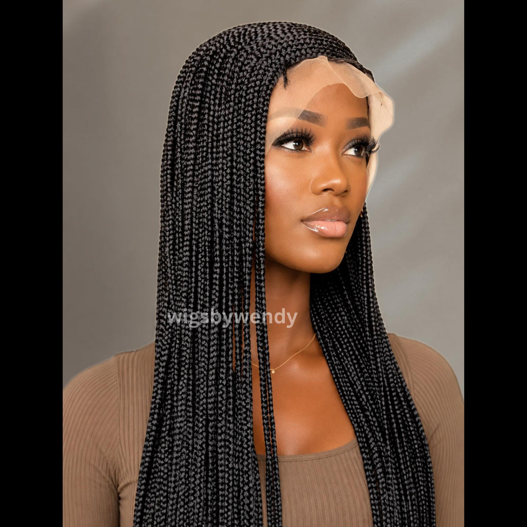 Full Lace Conrow Wig, Long Single Box Braids Lightweight African Weave Wig