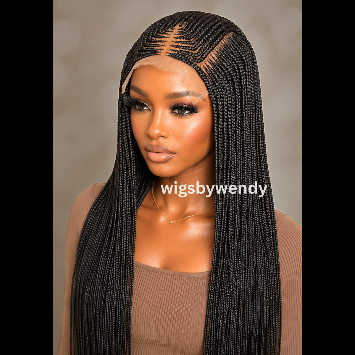 Lace Frontal Fulani Conrow Wig, Long Lightweight African Weave Braids Wig