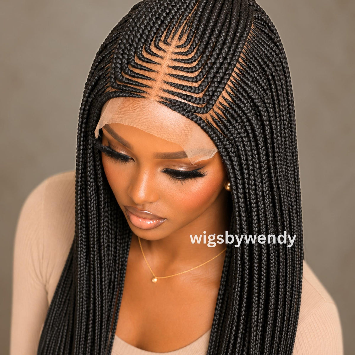Lace Frontal Fulani Conrow Wig, Long Lightweight African Weave Braids Wig