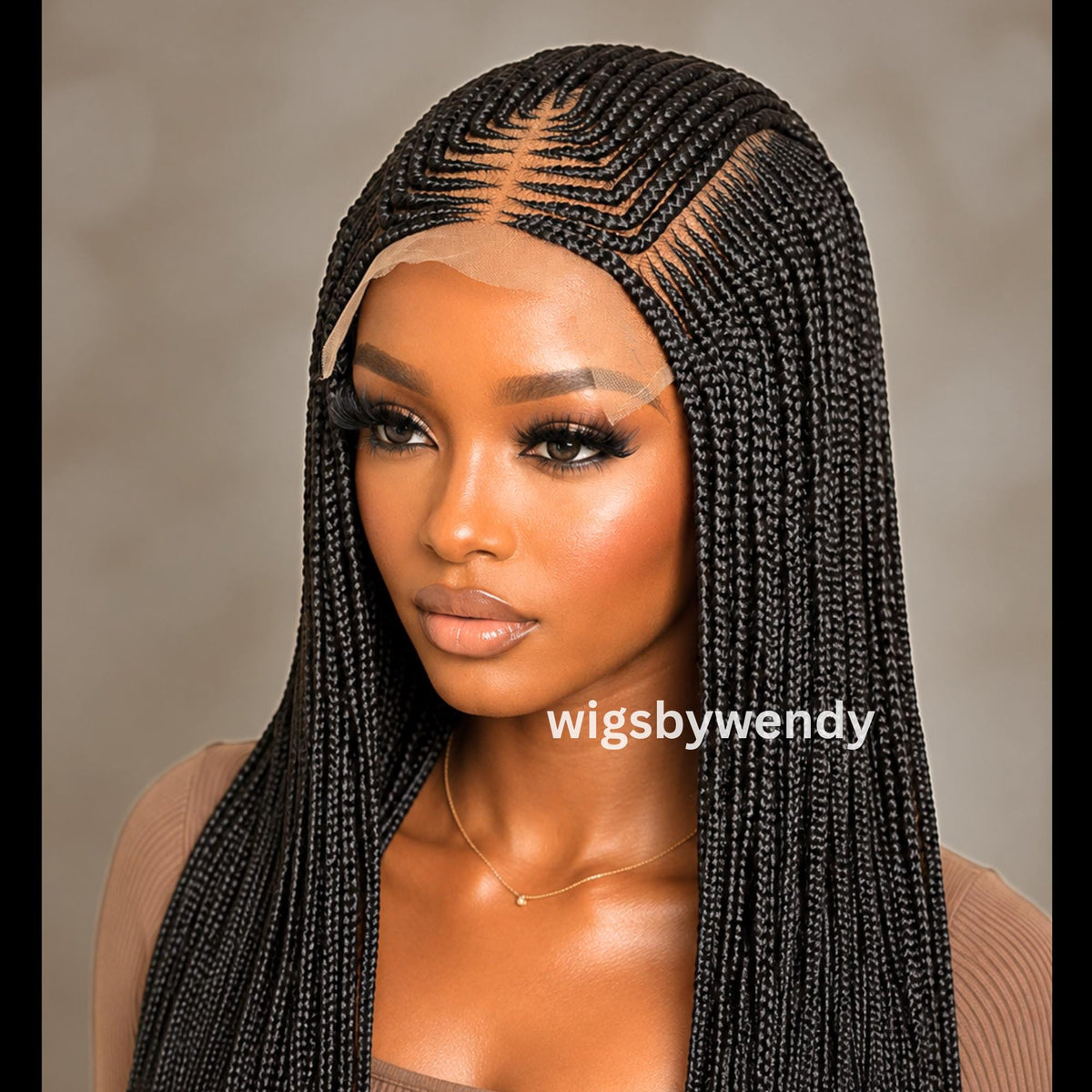 Lace Frontal Fulani Conrow Wig, Long Lightweight African Weave Braids Wig