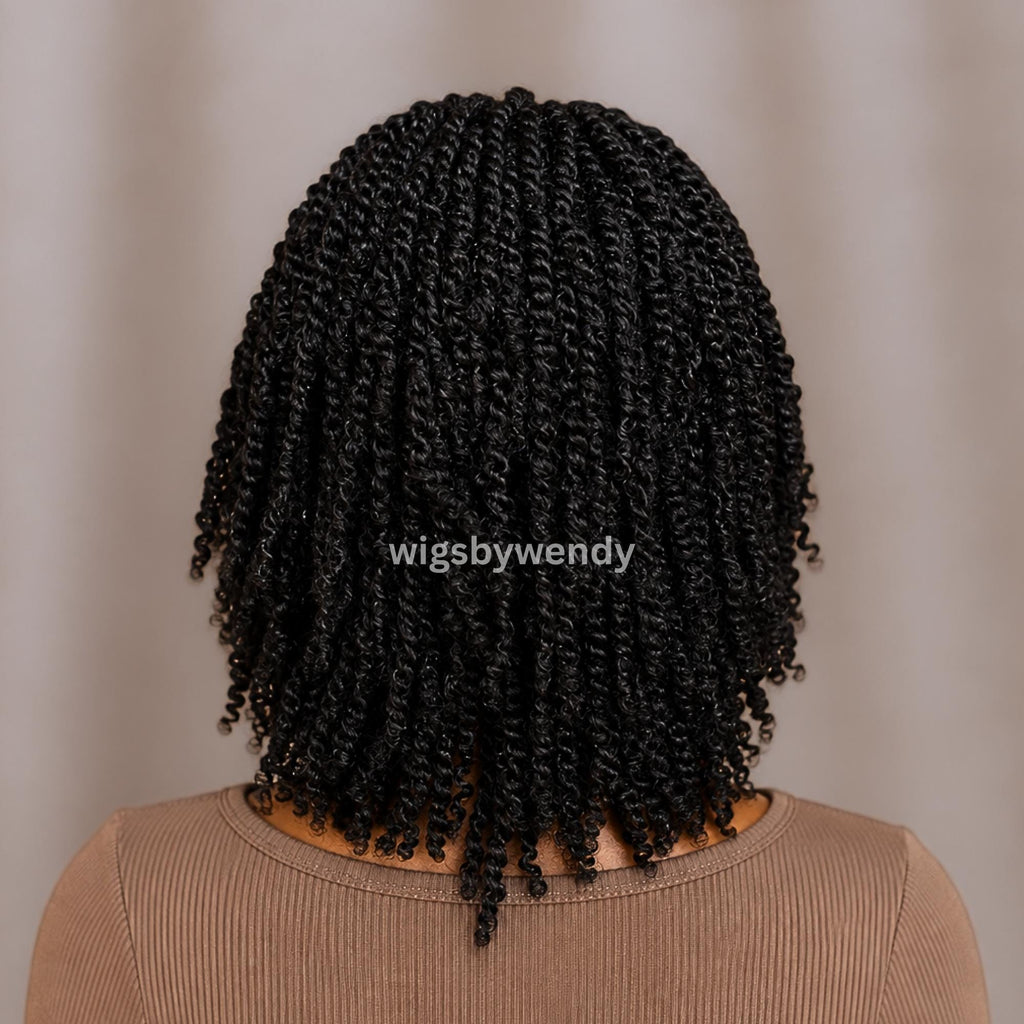 Short Bob Spring Twist Braids Wig, Passion Curls Lace Closure Lightweight Wig